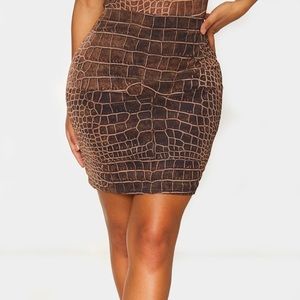 Shape brown croc print bodycon skirt